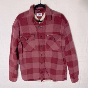 Tommy Jeans Red Plaid Sherpa Lined Casual Fit Button Up  Shacket Light Jacket M